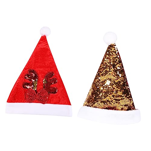 RORPOIR 2 Stück Weihnachtsmütze Mit Pailletten Weihnachtsmütze Glitzernde Schneeflocke Weihnachtsmütze Für Kinder Weihnachtsmütze Mit Bommel Weihnachtsmütze Für Erwachsene von RORPOIR