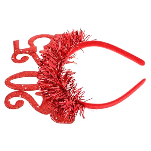 RORPOIR 2025 Stirnband Weihnachtsfeier Frohes neues Stirnband frohes neues jahr kopfschmuck Neujahr Haarband Party Haarschmuck Lametta-Stern-Haarband Silvester Partyhüte Stoff rot von RORPOIR