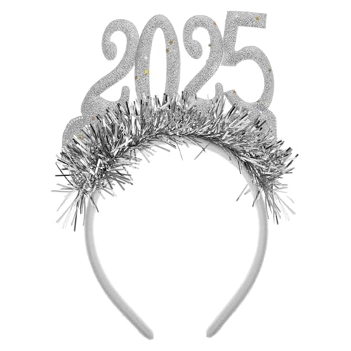 RORPOIR 2025 Stirnband Weihnachtsfeier Haarschmuck Für Das Neue Jahr Neujahrs-kopfhörer Lametta-haarband Tiara Für Silvester 2024 Lametta-stern-haarband Gastgeschenke Silver Stoff von RORPOIR