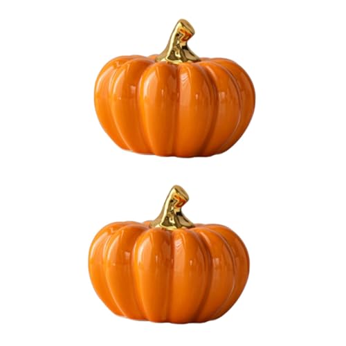 RORPOIR 2St Nordischer Keramikkürbis Halloween Pumpkin halloweenkürbis Tischdeko Halloween-Dekorationen gefälschte Kürbislaterne kleines Kürbishandwerk Kürbisfigur aus Keramik Orange von RORPOIR