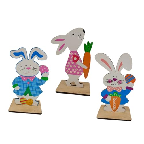 RORPOIR 3St Kaninchen-Verzierung Niedlich Sachen Zubehör Ammer Easter Decoration Ostern tischdeko ostertischdeko Holzfiguren Hasen Osterhasen schmücken Hase schmücken hölzern von RORPOIR