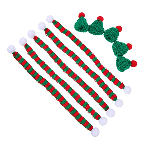 RORPOIR 5 Sätze Weihnachtsminimütze Miniaturdekoration Weinflasche Schal Hut Rote Verzierungen Dekoratives Weindekor Weihnachtsweinflaschenhut Weinflaschenverschlüsse Wiederaufladbar Garn von RORPOIR