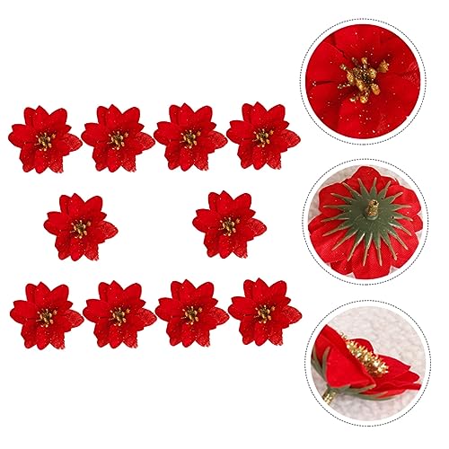 RORPOIR 50 Stück Weihnachtsblume künstliche blüten Artificial Weihnachtsbaum Weihnachtsstern Blumen glitzernder Weihnachtsstern Hausweihnachtssimulationsblume Paillettenstoff rot von RORPOIR