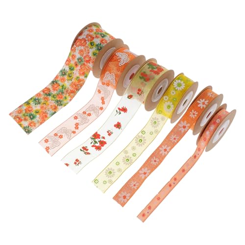 RORPOIR 6 Rollen Band mit Gänseblümchen-Print Sackleinen Schleife Bänder seidenband ribbon geschenkband geschenkpaket bandalette Geschenkangebot Multifunktions-Kleiderband Polyester von RORPOIR