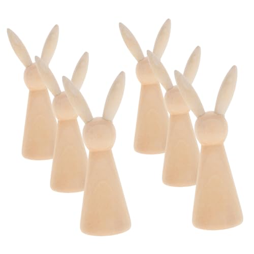 RORPOIR 6St Osterhase Holzkaninchen Unbemalte Hasen frühlingsdekoration holzfigur Osterdekoration Hühnerspielzeug Desktop-Kaninchen Schild aus Hasenholz Ostertisch Herzstück aus Holz Beige von RORPOIR