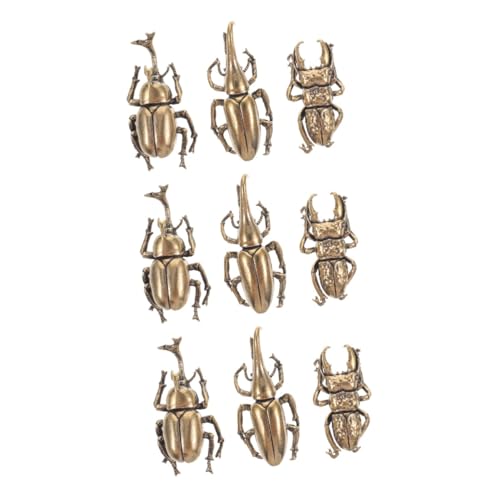 RORPOIR Gouden Beetle Wand Decoratie 9 STK -teehaustier -Ornament Schwanenhals Miniaturfigur Exquisites Käferdekor Tortendeko Einschulung Kleine Desktop-Dekoration Vintage Käferstatue Messing Golden von RORPOIR