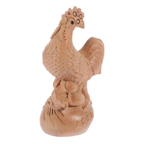 RORPOIR Hühnchen-Ornamente Aus Holz Holztier Holzhandwerk Hahnstatue Schnitzen Hühnerverzierung Süßes Küchendekor Hühnerfigur Hölzerne Hahnstatue Hahn-skulptur Holz von RORPOIR