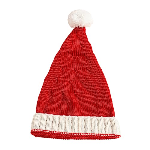 RORPOIR Hut festliche Bommelmütze Weihnachtsmützen für Erwachsene gestrickte Weihnachten weihnachts fotos weihnachtsgeschenke Weihnachtsmannmütze weihnachtliche Wollmütze Garn rot von RORPOIR