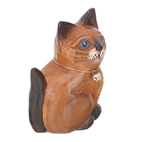 RORPOIR Katzendekore wohnaccessoires Woodcarver hochstihl Tierskulptur Hausdekoration mit Holzkatze Miniatur-Katzenfigur Mikrolandschaft DIY Holzornamente Katzenstatue aus Holz hölzern von RORPOIR