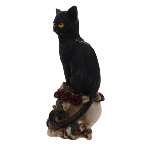 RORPOIR Halloween Statue Katze und Krähe Tier Figur Realistische Harz Schädel Halloween von RORPOIR