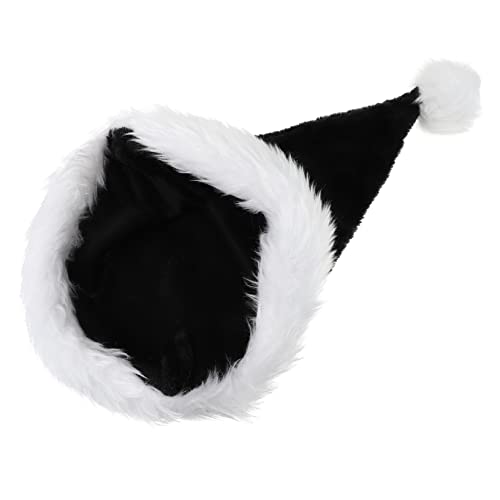 RORPOIR Schwarze Plüschmütze Hut schwarze und weiße Weihnachtsmütze Kragen Zubehör Bogen weihnachtsparty accessoires santa claus hat Halloween-Plüschmütze Weihnachtsplüschmütze Stoff Black von RORPOIR