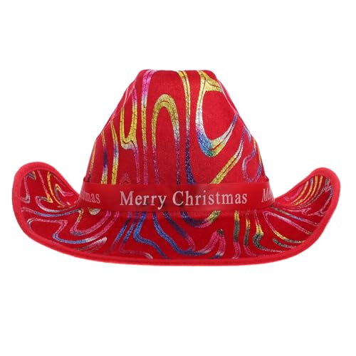 RORPOIR Weihnachts-cowboyhut, Weihnachtsmann-mütze, Weihnachtlicher Roter Cowboyhut, Westernhut Mit Krempe Für Weihnachtskostüm-partyzubehör von RORPOIR