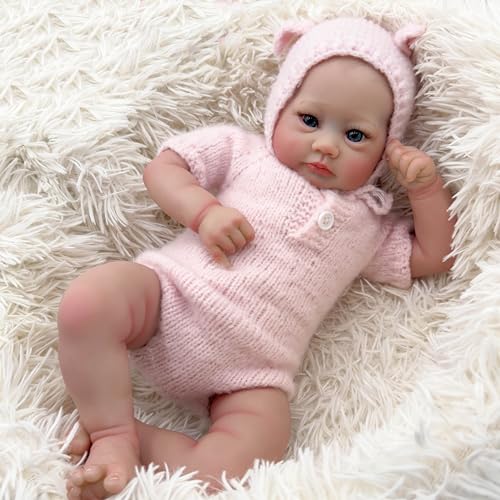 ROSHUAN Reborn Babypuppen Mädchen Augen Offen 19 Zoll 48 cm Realistische Babypuppen Mit Weichem Stoff Körper Silikon Vinyl Posable Lebensechte Neugeborenes Baby Mädchen Mit Puppe Kleidung von ROSHUAN