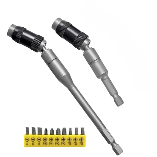 3 Stück 1/4" Magnetischer Flexibler Bithalter, 90mm*2+145mm*1 Schwenkbarer Bitspitzenhalter, Bits Halterung Magnetisch mit 25mm Lange Bits, Bohrer Verlängerung für Schmale Räume oder Ecken von ROSYLEVE