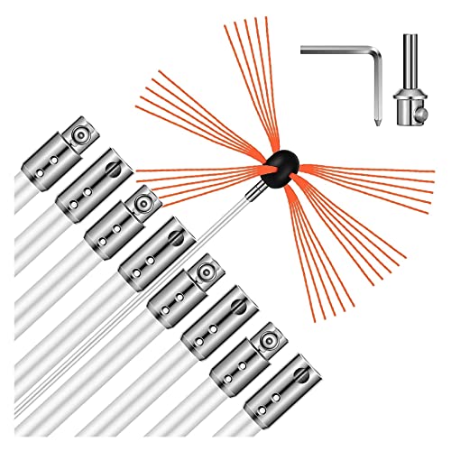 ROUYA Schornsteinfeger-Reinigungsbürsten-Werkzeugset, Schornsteinbürste, Rotationsfeger-Reinigungsbürsten-Reinigungs-Ersatzset, for Fegen Von Kaminen for Den Heimgebrauch kaminbürste Stange Set(8 m) von ROUYA