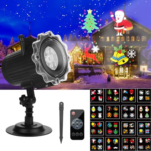 ROVLAK Projektor Aussen LED Projektionslampe mit 16 Film Wasserdichte Weihnachtsprojektor Licht mit Fernbedienung & Timer, Lampe für Weihnachten Deko, Halloween, Party von ROVLAK