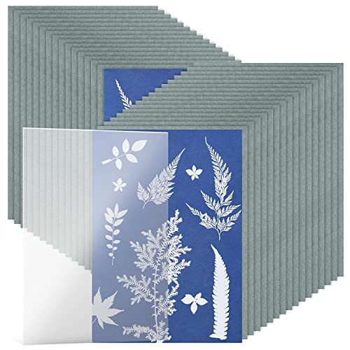 ROYJJ Cyanotype Papier Solar Druckpapier Blau Trockenpapier Solar Zeichenpapier 32 Blatt + PVC Pad für Bastelprojekte von ROYJJ