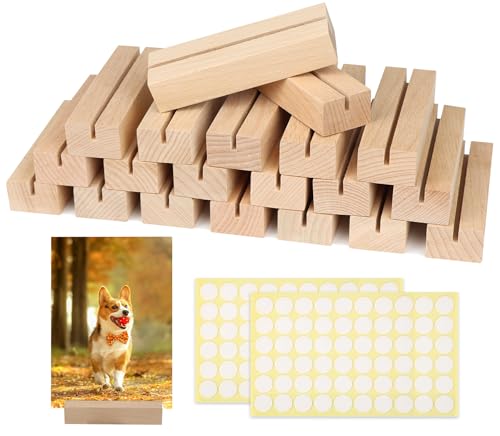 ROYUEXT 20 Stück Kartenhalter Holz Set, Tischkartenhalter Holz 10×3×2cm mit 3mm Schlitz, Robuste Bastelklötzchen Holz für Postkarte Bild, Hochzeit Party Menü Kartenhalter von ROYUEXT