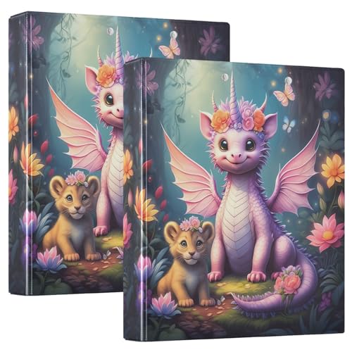 Bedrucktes 3-Ringbuch, D-Ringbuch mit Taschen, dekorative Ordner für Schule, Uni oder Büro, niedlicher Drache, rosa Einhorn Bedrucktes 3-Ringbuch, D-Ringbuch mit Taschen, dekorative Ordner für Schule, Uni oder Büro, niedlicher Drache, rosa Einhorn von RPLIFE