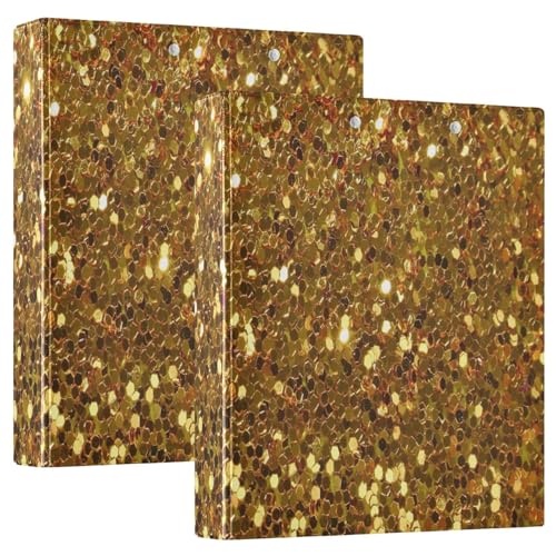 Goldener Glitzer-Drei-Ringbuch, 3,8 cm, D-Ringbuch, 3-Ringbuch mit Taschen, flexibler Ordner, großer Drei-Ringordner (2 Stück) von RPLIFE