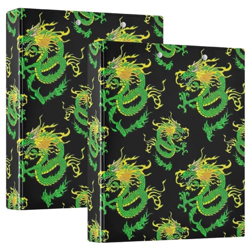 Green Dragon Black Drei-Ringbuch, 3,8 cm, flexible D-Ringbücher mit Taschen, 3-Ringbücher für Schule, Uni, Büro, 2 Stück Green Dragon Black Drei-Ringbuch, 3,8 cm, flexible D-Ringbücher mit Taschen, 3-Ringbücher für Schule, Uni, Büro, 2 Stück von RPLIFE