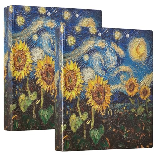Ringbuch mit 3 Ringen, Sternennacht, Sonnenblumen, D-Ringbücher mit Taschen, große 3-Ringbücher für Schule, Uni, Büro, 2 Stück Ringbuch mit 3 Ringen, Sternennacht, Sonnenblumen, D-Ringbücher mit Taschen, große 3-Ringbücher für Schule, Uni, Büro, 2 Stück von RPLIFE