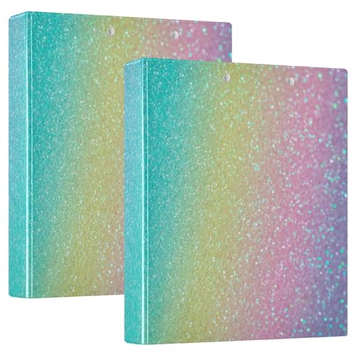 Schillernder Regenbogen-Glitzer-3-Ringbuch, 3,8 cm, D-Ringbuch, 3-Ringbuch mit Taschen, flexibler Ordner, große Ordner (2 Stück) von RPLIFE