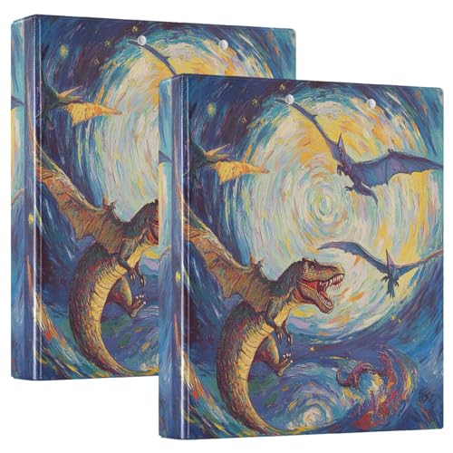 T Rex Chasing Pterodactyls Sternennacht, 3,8 cm, D-Ringbuch mit Taschen, dekorative Ordner für Schule, Uni oder Büro, 2 Stück T Rex Chasing Pterodactyls Sternennacht, 3,8 cm, D-Ringbuch mit Taschen, dekorative Ordner für Schule, Uni oder Büro, 2 Stück von RPLIFE