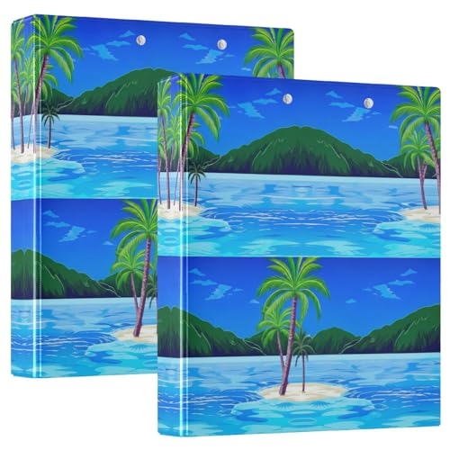 Tropische Palmen, blau, 3-Ringbuch, D-Ringbuch mit Taschen, dekorative Ordner für Schule, Uni oder Büro, 2 Stück Tropische Palmen, blau, 3-Ringbuch, D-Ringbuch mit Taschen, dekorative Ordner für Schule, Uni oder Büro, 2 Stück von RPLIFE