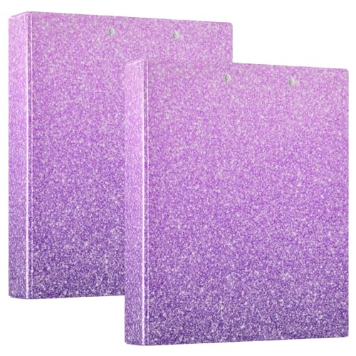 Violett-rosa Glitzer-3-Ringbuch, 3,8 cm, D-Ringbuch, 3-Ringbuch mit Klemmbrett, flexibler 3-Ringbuch, College-Schulbedarf (2 Stück) von RPLIFE