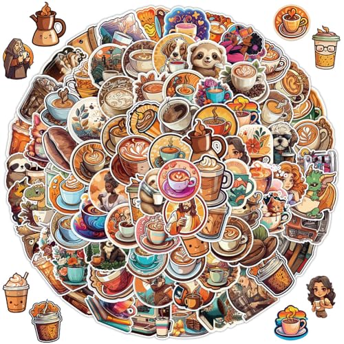 Aufkleber, 100 PCS Coffee Vinyl Wasserdicht Coffee Aufkleber Style Decals Stickers für Koffer Skateboard Laptop Motorrad Helm Auto Fahrrad Computer, Geschenk für Jugendliche Erwachsene 4-8 cm von RPUCHST