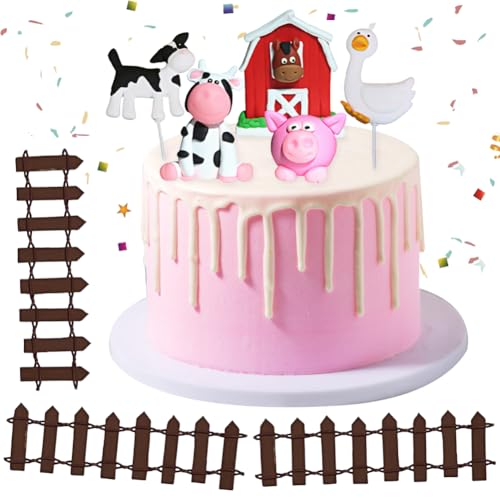 Farm Cake Topper 8 Stück Bauernhof Geburtstag Deko, Bauernhof Thema Kuchendekoration, Kinder Party Deko, Muffin Backen Kuchenaufsätze, Baby Shower Party Dekorationen Zubehör von RPUCHST