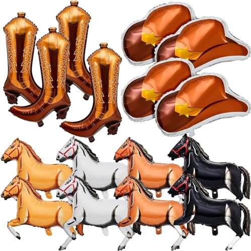 16 Western-Motto-Partyballons, 8 Pferdeballons, 4 weibliche Cowboy-Stiefel-Ballons und 4 weibliche Cowboyhut-Aluminiumfolienballons von RPixc