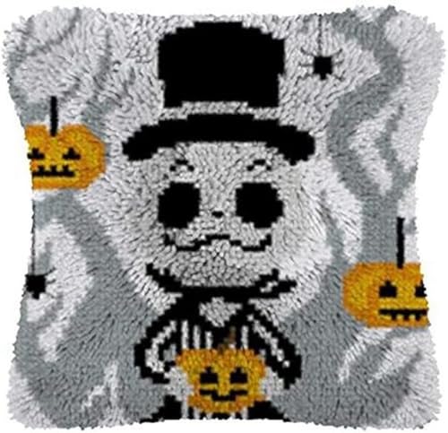 RRHCW DIY Knüpfkissen Kit, Knüpfen Set Kissen 3D Halloween-Kürbis Handgemachte Geschenke Knüpfteppich Für Kinder Und Erwachsene Knüpfset 43cm X 43cm von RRHCW