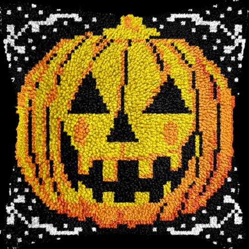 RRHCW Knüpfkissen Set Halloween Schloss Latch Hook Kissen Kit Für Kinder Oder Anfänger Erwachsene Zum Selber Knüpfen, DIY Knüpfteppich Knüpfpackung, Knüpfhaken Set-T||43x43cm/17x17in von RRHCW