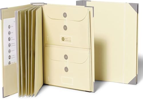 Folio File Folders with Pockets - File Organizer for Paper,Family Important Documents Organizer for Birth Certificate, Estate Planning, in Case I Go Missing Binder-Khaki von RROFKA