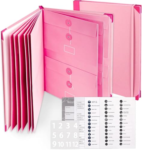 Folio File Folders with Pockets - File Organizer for Paper,Family Important Documents Organizer for Birth Certificate, Estate Planning, in Case I Go Missing Binder-Pink von RROFKA