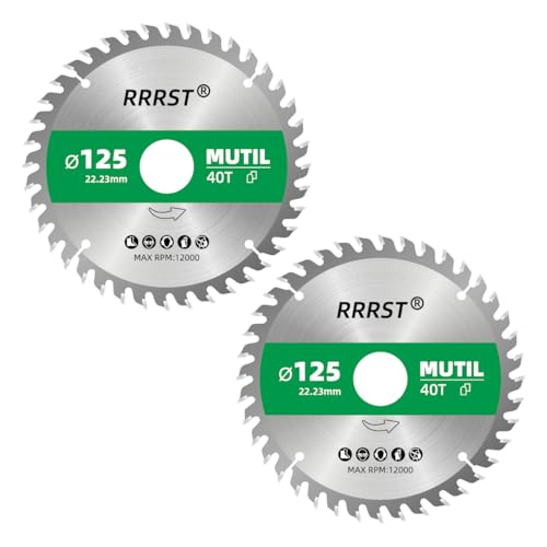 RRRST 2Stück Sägeblatt Kreissägeblatt 125 x 22.23 mm, 40 Zähne - Multi Material Feinschnitt - für Aluminium, Kupfer, NE-Metalle, Holz, Sperrholz, Fußleisten, Laminat uvm von RRRST