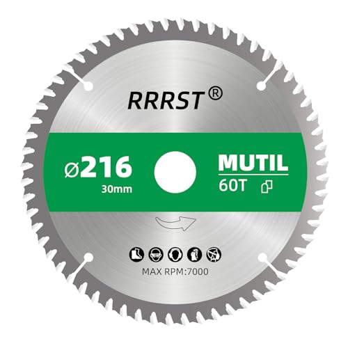 RRRST Sägeblatt Kreissägeblatt 216 x 30 mm, 60 Zähne - Multi Material Feinschnitt - für Aluminium, Kupfer, NE-Metalle, Holz, Sperrholz, Fußleisten, Laminat uvm von RRRST