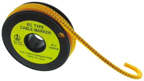 RS PRO Kabel-Markierer, aufsteckbar, Beschriftung: T, Schwarz auf Gelb, Ø 3mm - 4.2mm, 4mm, 1000 Stück, Packung a 1000 Stück von RS PRO