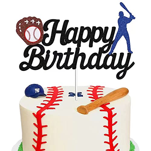 Baseball Kuchen Topper Happy Birthday Schild Kuchen Lebensmittel Picks für Sport Thema Mann Junge Mädchen Geburtstag Party Supplies Doppelseitige Glitzerdekoration von RS