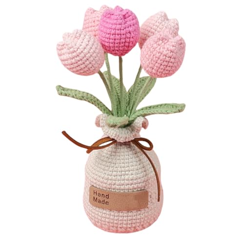 RSACCSKY 17,8 cm gestrickte Häkelblumen Topfpflanzen, gefälschte Tulpen Blumen für Freunde, Familie und Liebhaber, künstliche handgefertigte Blumen für Geburtstag, Hochzeitsgeschenk und Heimdekoration von RSACCSKY