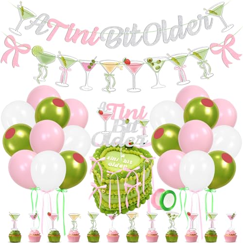 Martini Schleife Geburtstag Party Dekorationen, Rosa Silber Glitzer A Tini Bit Ältere Banner Girlande Kuchen Topper Ballons für Mädchen Frauen Trendy Martini Bar Geburtstag Bachelorette Brautdusche von RSCPTOY