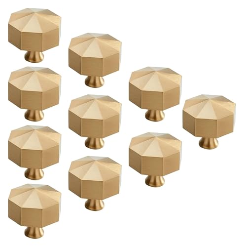 Schrankknöpfe, 10er-Pack Schrankknöpfe, Schubladenknöpfe aus goldenem Messing, rautenförmige, massive Möbelknöpfe, mit Schrauben for Kleiderschrank, Schuhschrank, Kommode, Schrank (Durchmesser 28 mm)( von RSRSR