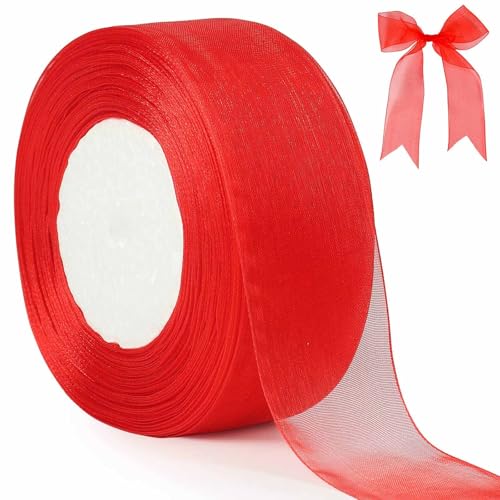 Rotes Chiffonband, 40 mm, 45 m, doppelseitig, weiches Chiffonband für Geschenkverpackungen, Basteln, Haarschleifen, Hochzeitsfeier und Weihnachtsdekoration von RSYHVG