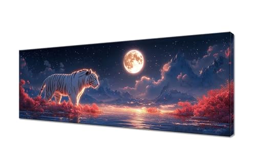 Diamond Painting Erwachsene Groß XXL 100x40cm,5D Diamond Painting Tiger Diamant Painting Bilder Mond Diamond Painting Kinder,DIY Full Drill Diamant Malerei Stickerei Set,Deko Wohnzimmer Geschenk R1-46 von RSZYUUNG