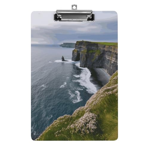 Klemmbrett Acryl Klemmbrett mit Metallclip A4 Standardgröße tragbar Irland Outdoor County Clare The Cliffs Schreib-Klemmbrett Krankenpflege Klemmbrett Ordner für Arbeit & Bürobedarf Briefgröße von RTFGHJS