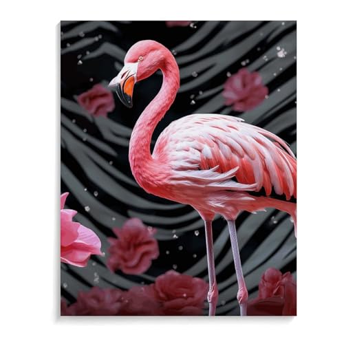 RTFGHJS Digitales Ölgemälde-Set, Flamingo-Malerei-Set für Erwachsene und Anfänger, 24 Farben, digitales Ölgemälde, DIY-Kunst-Set, moderne Galerie-Drucke für Heimdekoration, 40 x 50 cm von RTFGHJS