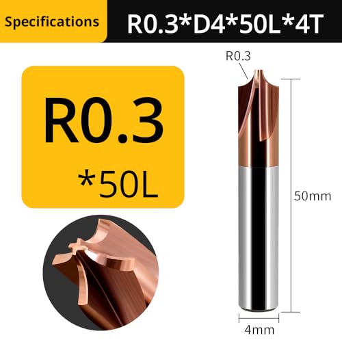 1PC HRC55 Hartmetall Radius Ecke Rundung Fräser R0,5 R1 R2 R3 R6 Ende Mühle Innere R Mühle anfasen Router Bit CNC Werkzeuge(R0.3xD4x50l) von RTKYYZ