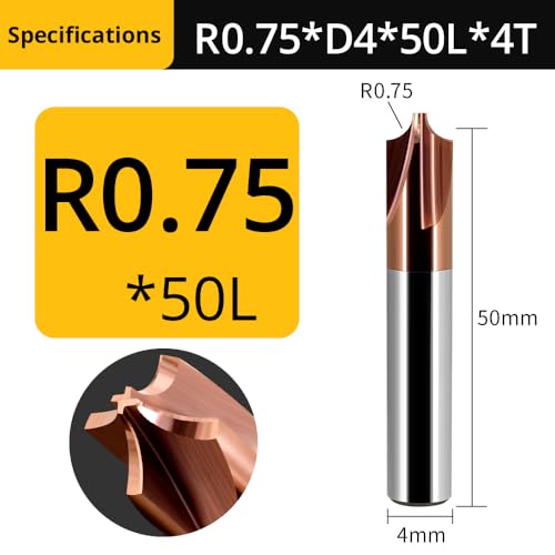 1PC HRC55 Hartmetall Radius Ecke Rundung Fräser R0,5 R1 R2 R3 R6 Ende Mühle Innere R Mühle anfasen Router Bit CNC Werkzeuge(R0.75xD4x50l) von RTKYYZ